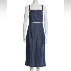 NWT Ted Baker midi Dress denim look square neckline w straps plus free pin! Sz12